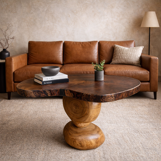 Live Edge Sculptural Coffee Table – Handcrafted Solid Wood Statement Piece