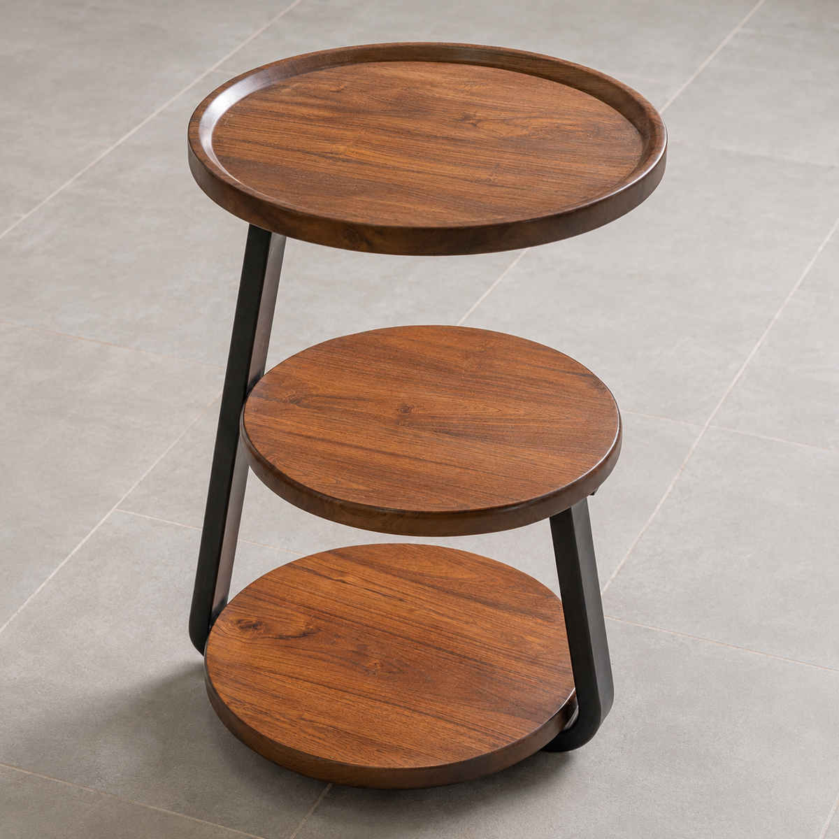 Modern Teak Wood 3-Tier Side Table