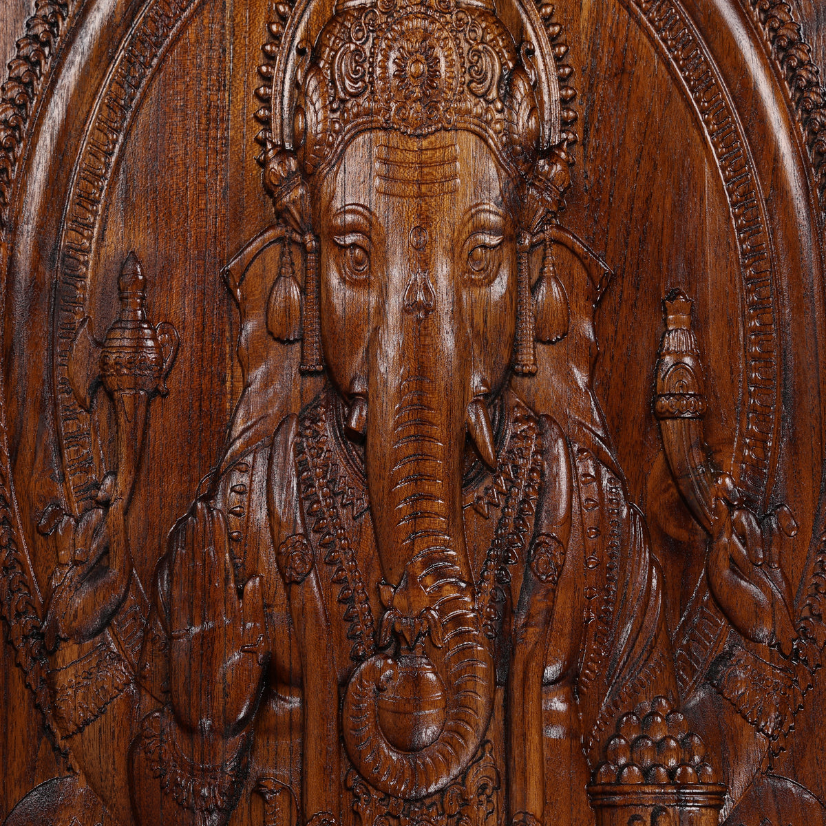 Lord Ganesha Mahogany Wood Wall Art