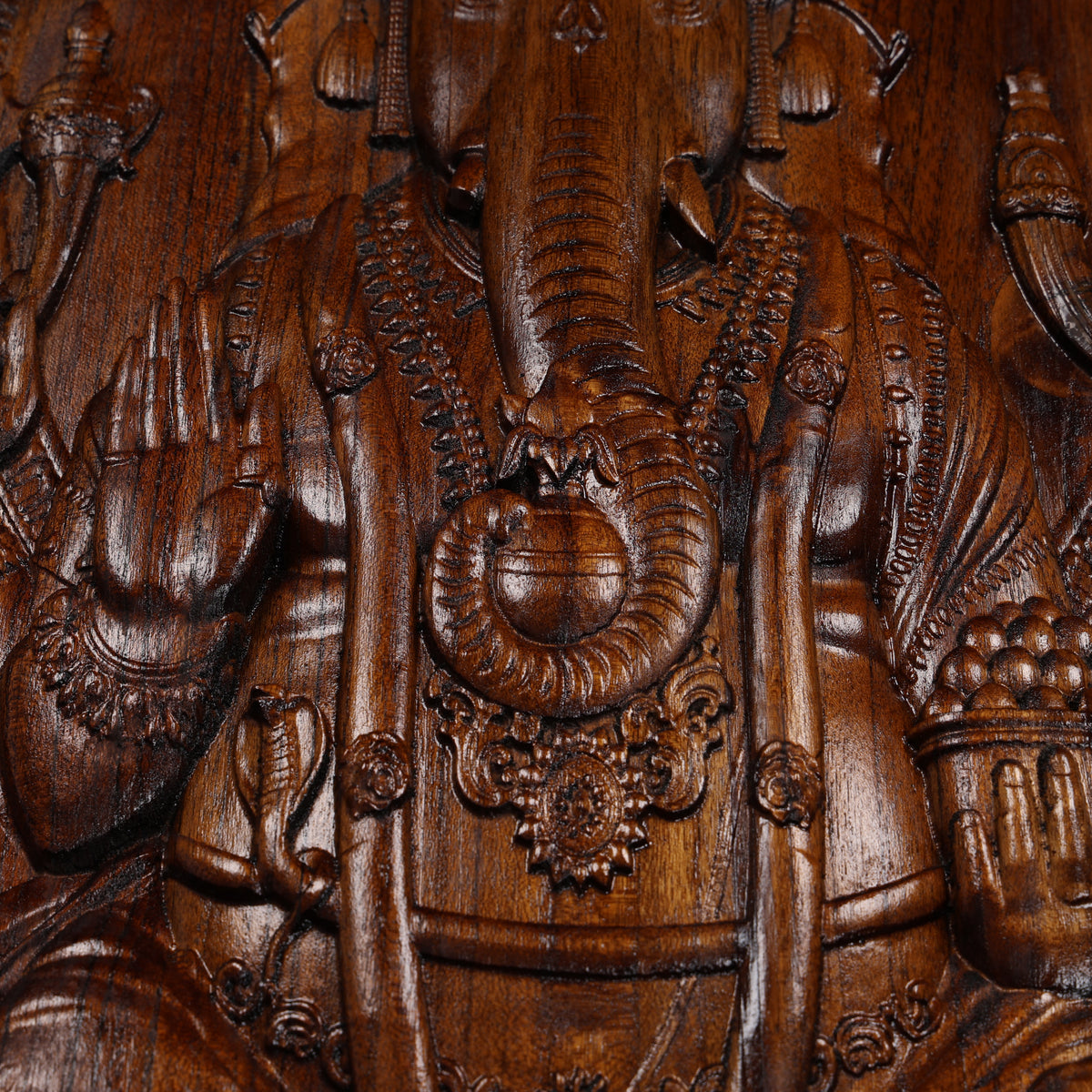 Lord Ganesha Mahogany Wood Wall Art