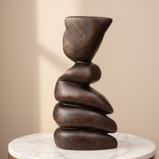 Strata Balance - Hand-Carved Sculptural Teak Wood Art