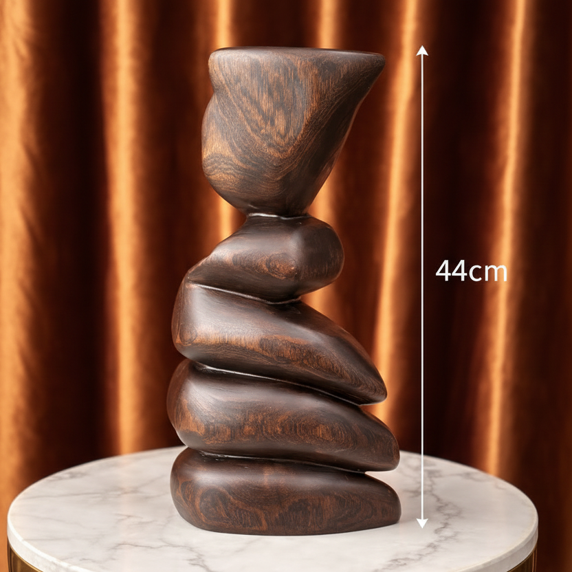 Strata Balance - Hand-Carved Sculptural Teak Wood Art