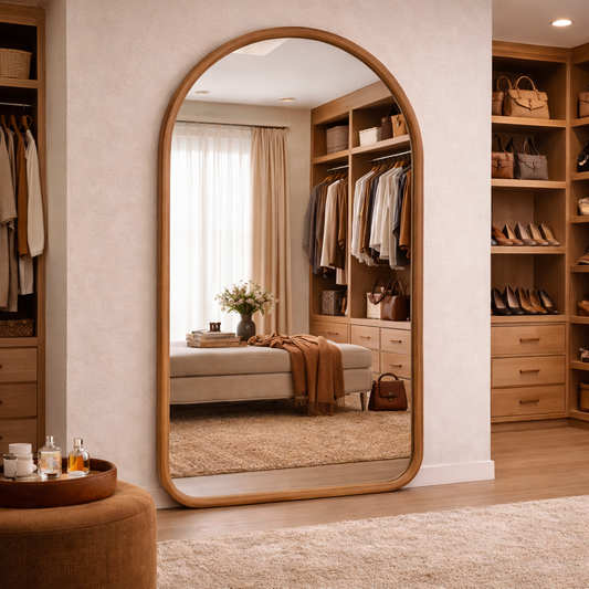 Arched Oak Floor Mirror