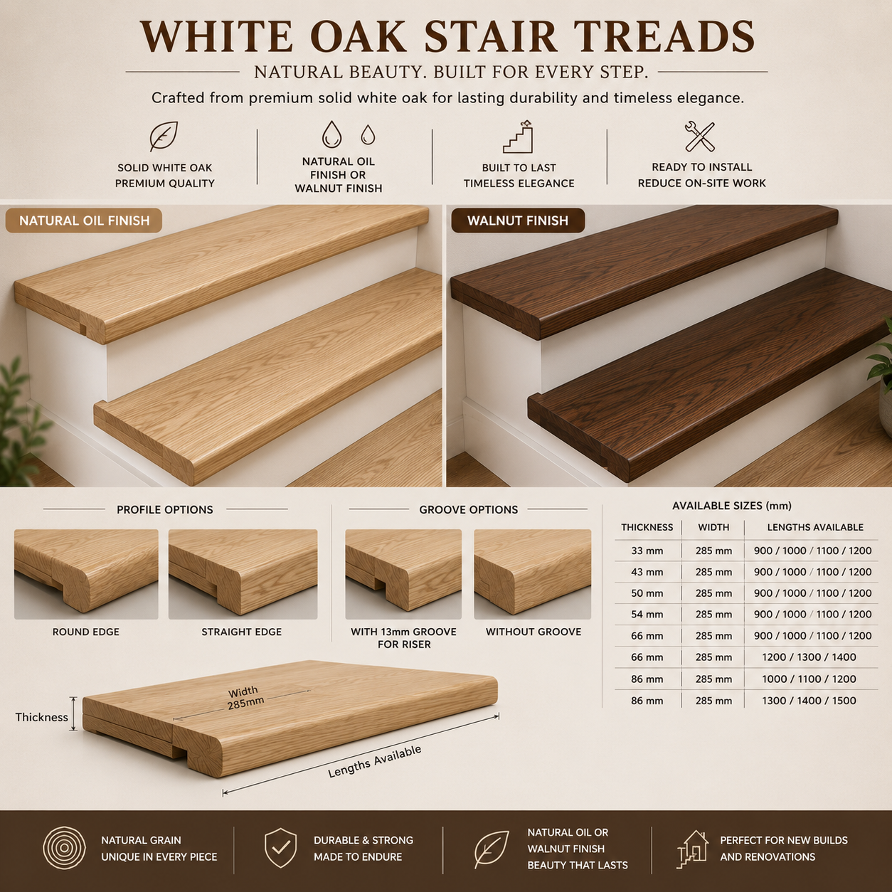 OakStep White Oak Stair Treads - Natural Elegance, Crafted for Every Step