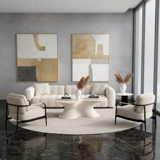 Fluid Sculpt Marble Coffee Table - Seamless Form in White & Blush Vein Stone