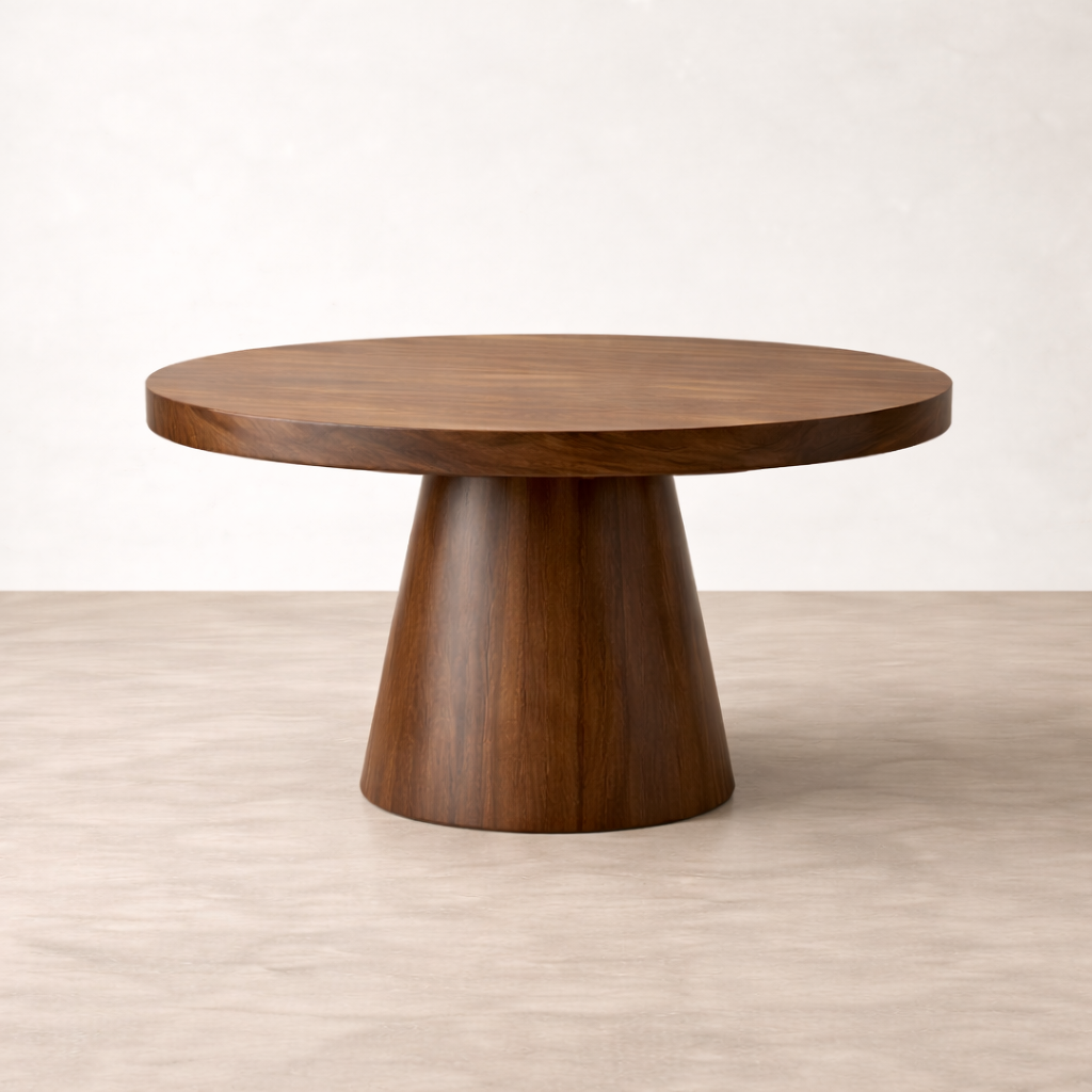 Monolith Pedestal Teak Wood Table