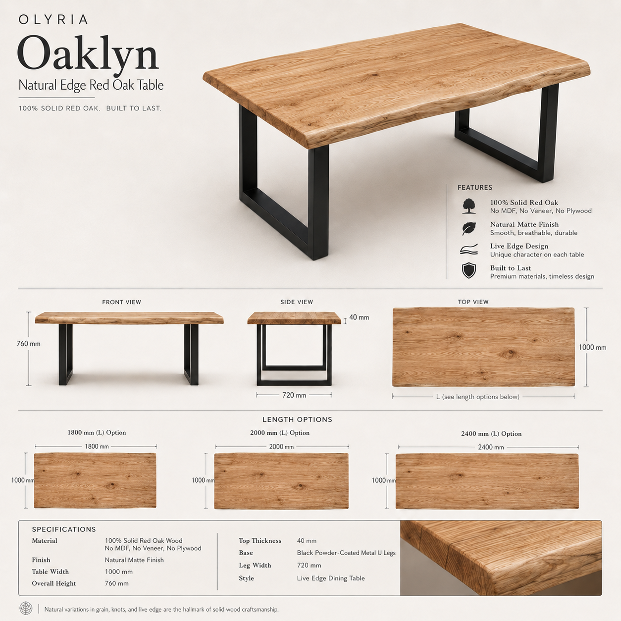 Oaklyn Natural Edge Red Oak Table