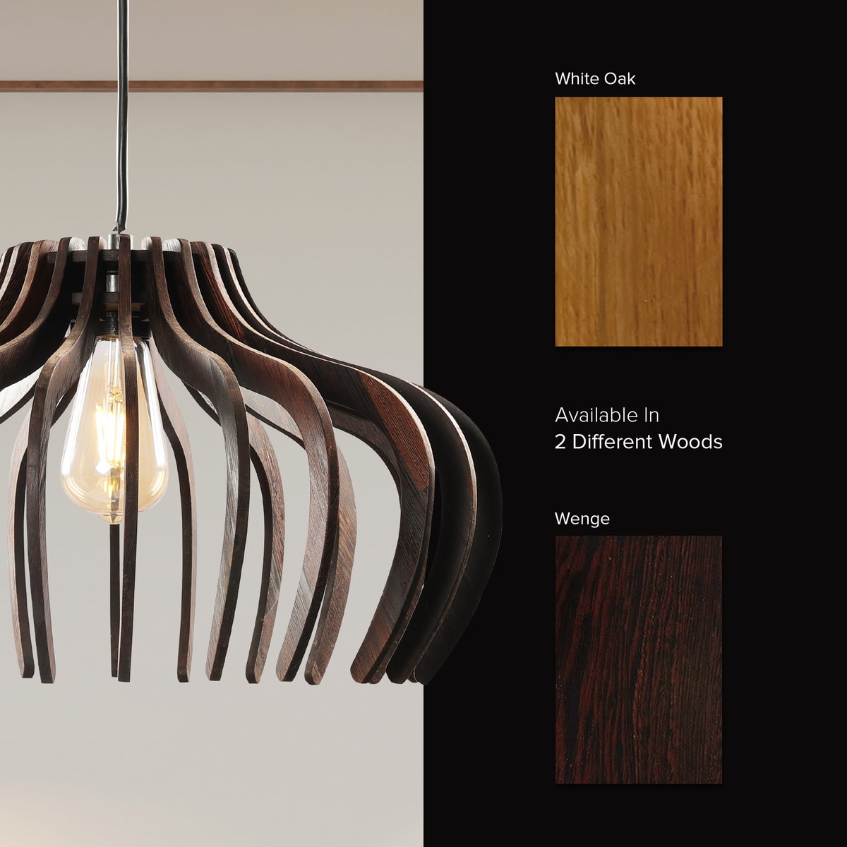 Vertical Ribbed Flower Wooden Pendant Light
