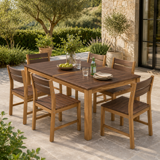 The Sierra Reclaimed Teak Outdoor Dining Table Set