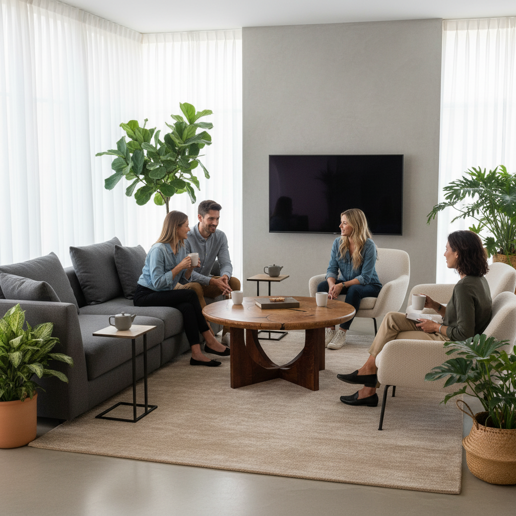 The Circles Of Resonance Red Oak Coffee Table