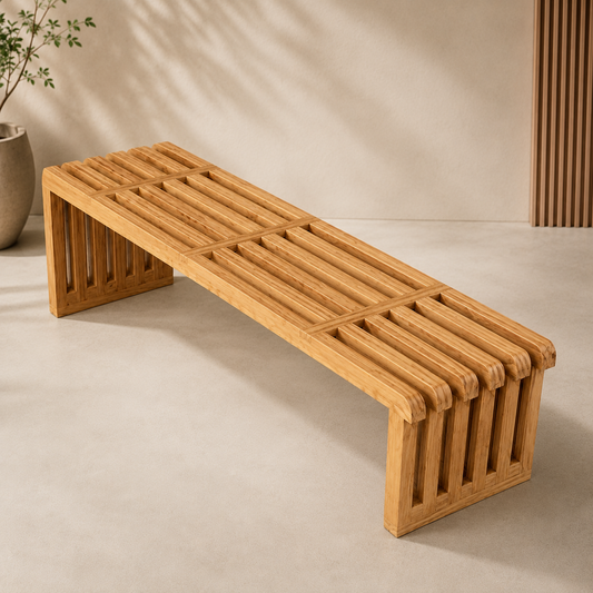 The Cascade Slat Bench - Sculptural Form, Timeless Warmth