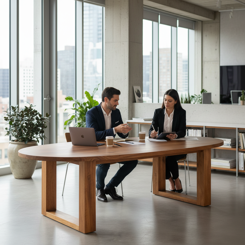 Maison Curve Table - American Oak Wood