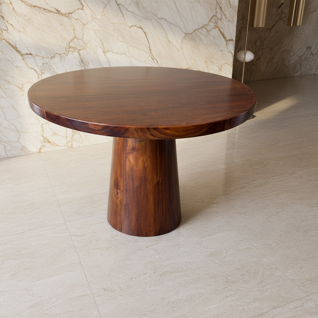Monolith Pedestal Teak Wood Table