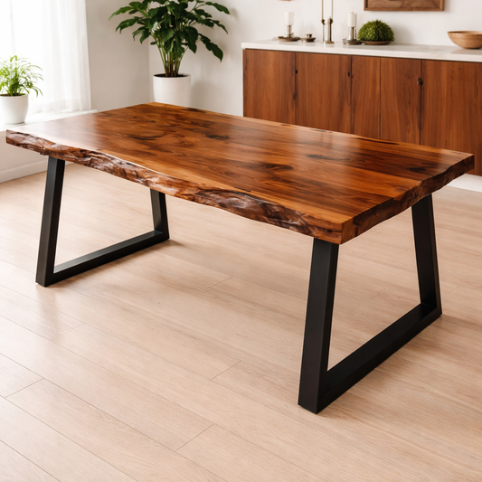 American Walnut Live Edge Dining Table - High-Gloss Artisan Finish