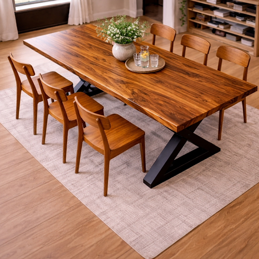 Cross-Trestle Solid Teak Wood Dining Table