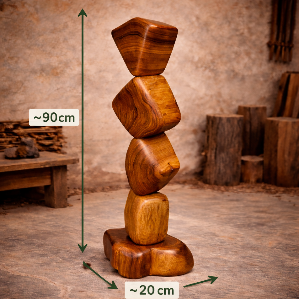 Vertical Harmony - Handcrafted Teak Wood Sculpture