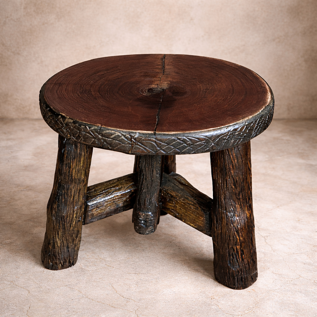 Heritage Solid Wood Rustic Stool – Handcrafted Log Base