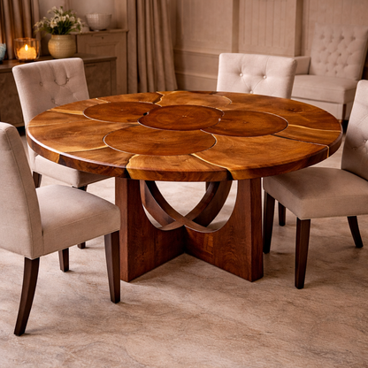 Heritage Mosaic Round Dining Table - Solid Hardwood Statement Piece