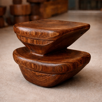 Contour Tier Teak Wood Centrepiece