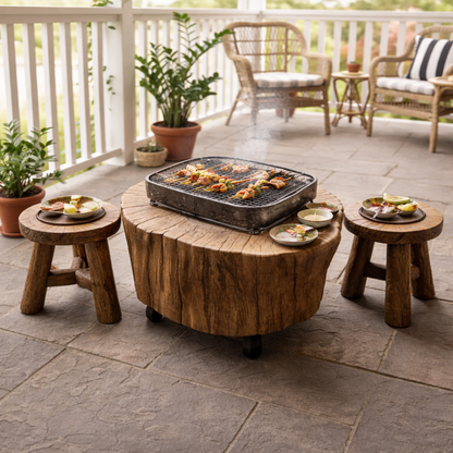Solid Tree Trunk Grill Table