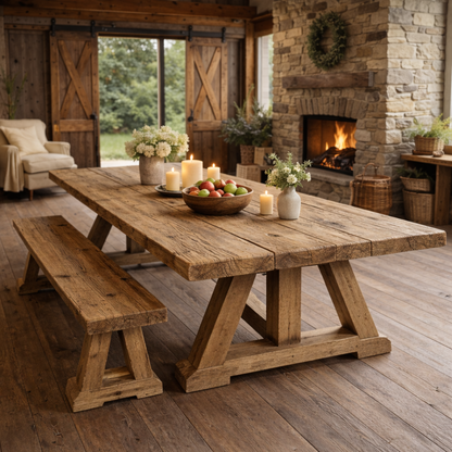 Heritage Beam - Sculpted Rustic Oak Dining Table