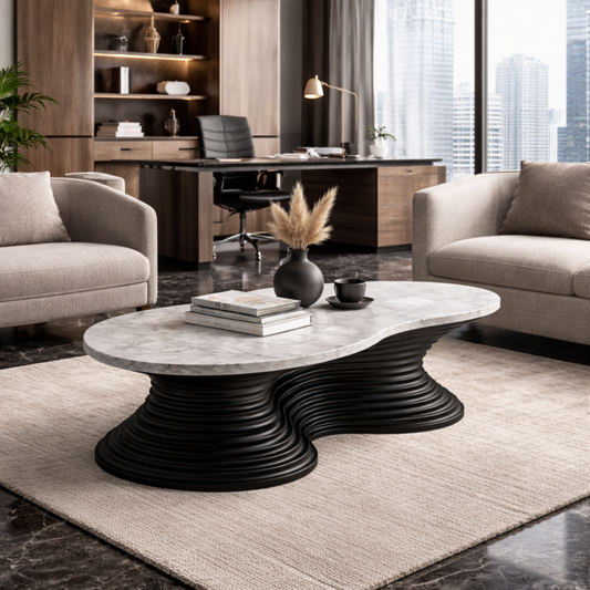 Fluid Sculpt Marble Coffee Table - Seamless Form in White & Blush Vein Stone