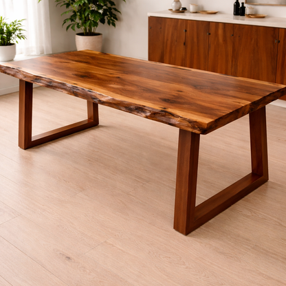 American Walnut Live Edge Dining Table - High-Gloss Artisan Finish