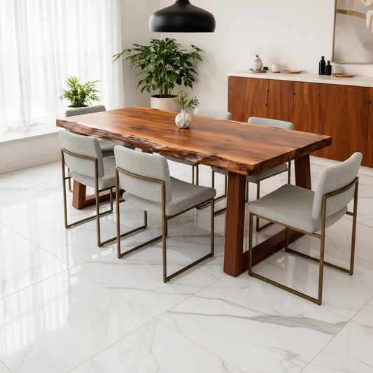 American Walnut Live Edge Dining Table - High-Gloss Artisan Finish