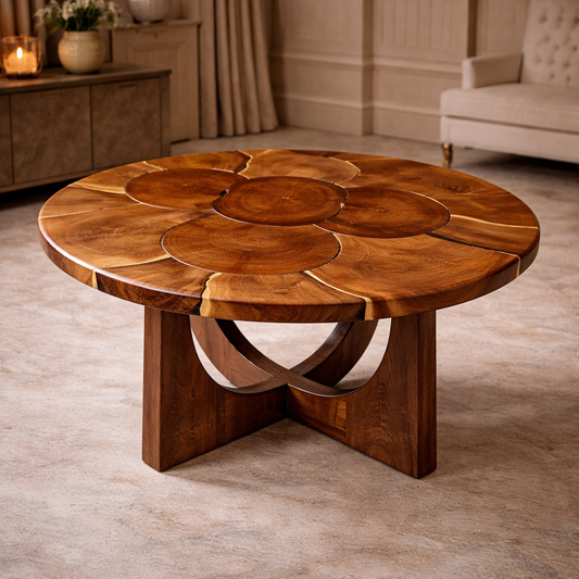 Heritage Mosaic Round Dining Table - Solid Hardwood Statement Piece