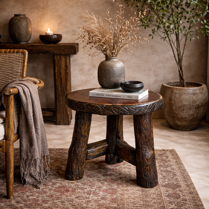 Heritage Solid Wood Rustic Stool – Handcrafted Log Base