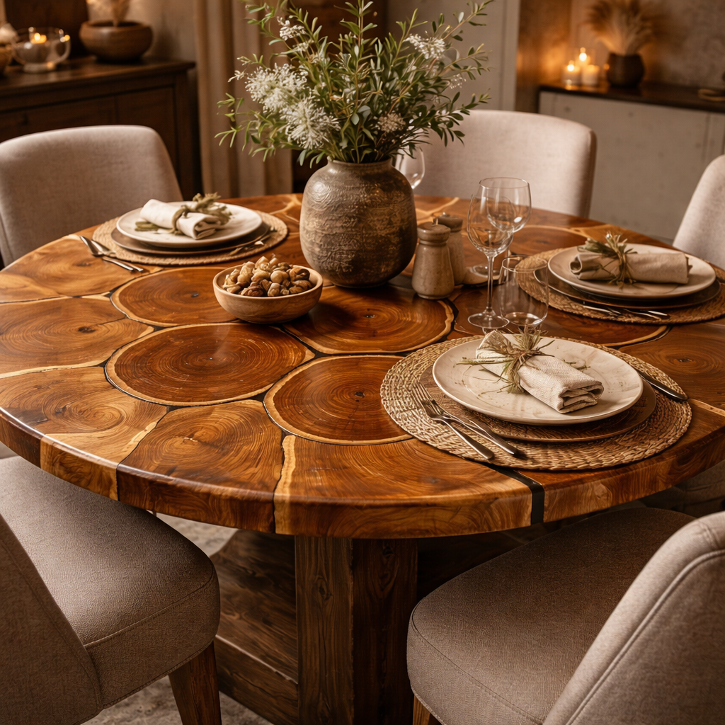 Heritage Mosaic Round Dining Table - Solid Hardwood Statement Piece