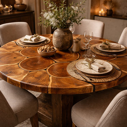 Heritage Mosaic Round Dining Table - Solid Hardwood Statement Piece