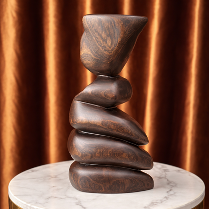 Strata Balance - Hand-Carved Sculptural Teak Wood Art