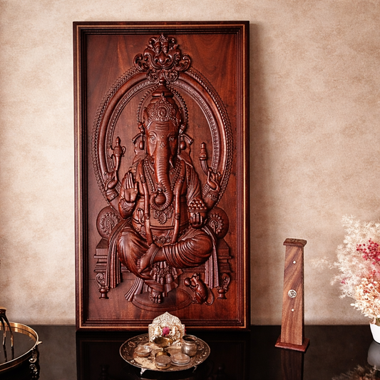 Lord Ganesha Mahogany Wood Wall Art