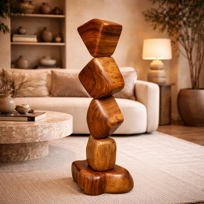 Vertical Harmony - Handcrafted Teak Wood Sculpture