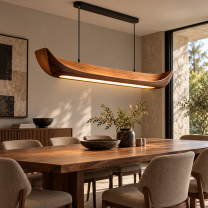 Aurelia Teak Sculptural Pendant Light - Walnut Finish
