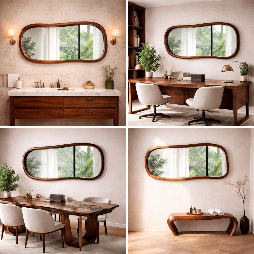 The Quiet Curve - Sculpted Solid Wood Mirror