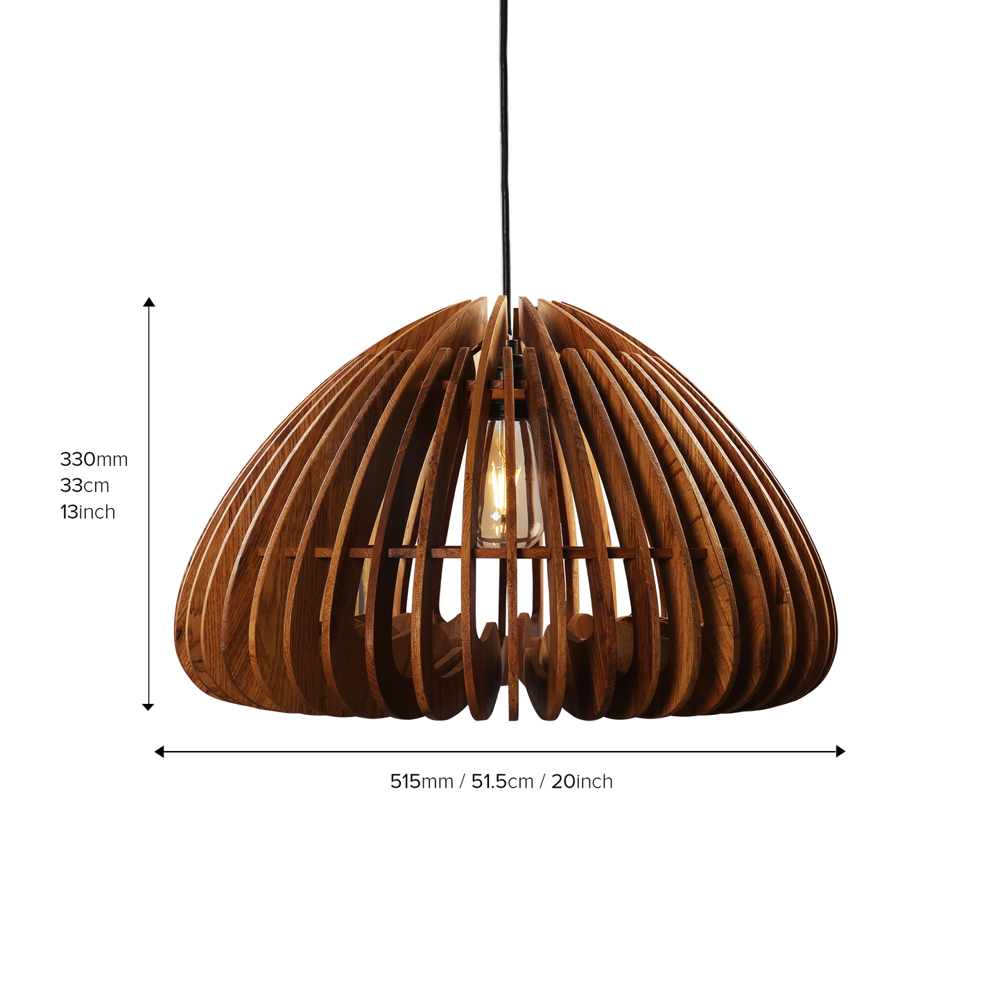 Rounded Ribbed Wooden Pendant Light
