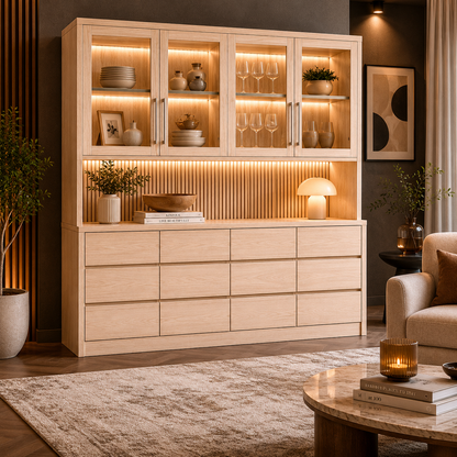 Veyra Elm/Ash Display Hutch in Walnut Finish