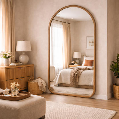 Arched Oak Floor Mirror