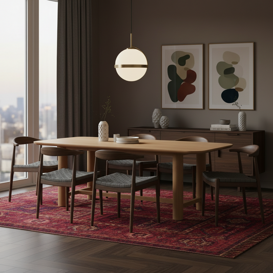 Fluted European/American Oak Dining Table