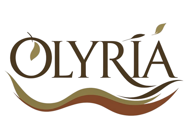 Logo of Olyria with a stylized 'O' and 'A' resembling leaves on a white background.