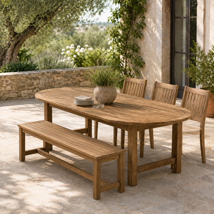The Arlo Oval Reclaimed Teak Outdoor Dining Set
