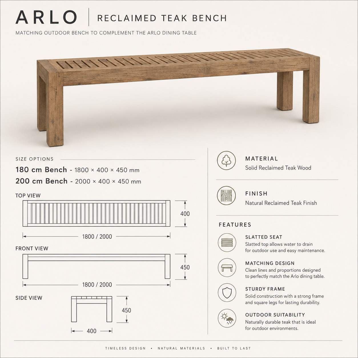 The Arlo Oval Reclaimed Teak Outdoor Dining Set