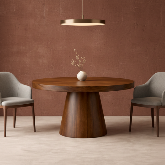 Monolith Pedestal Teak Wood Table