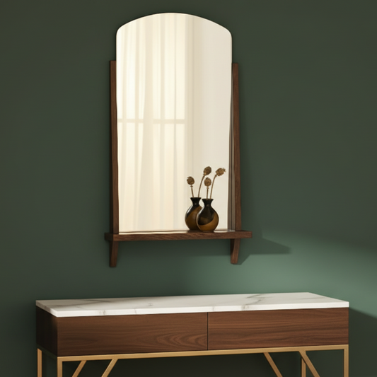 Arched Walnut Shelf Mirror