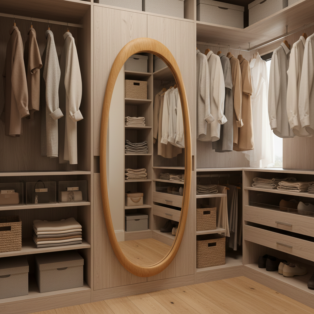 Arched Oak Floor Mirror