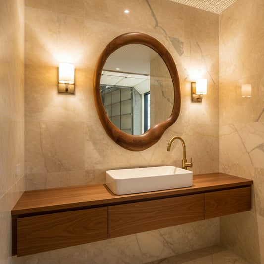 Pebble Curve Walnut Mirror - Handcrafted Organic Solid Wood Wall Mirror