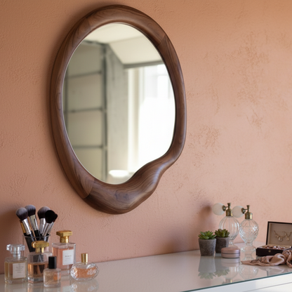 Pebble Curve Walnut Mirror - Handcrafted Organic Solid Wood Wall Mirror