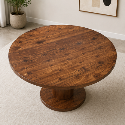 Orbitra Round Dining Table - Sculptural Solid Wood Centrepiece